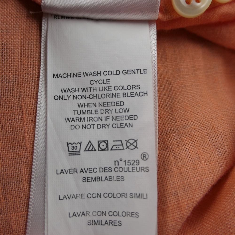 Ralph Lauren Shirt Mens Large Orange Lighthouse Print Linen Short Sleeve Classic - Picture 9 of 12